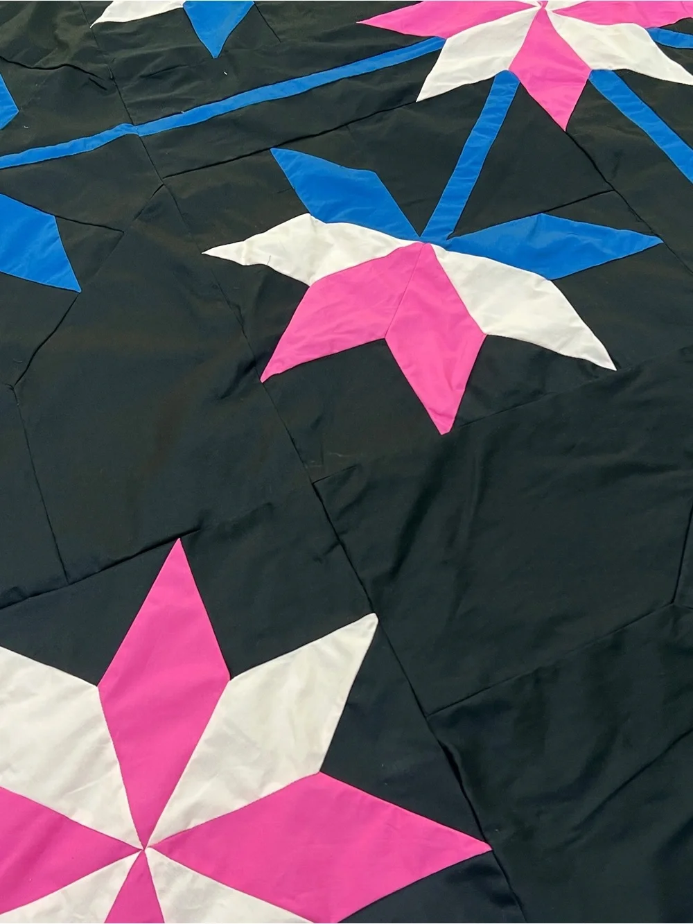 Handmade Midnight Lotus Cotton Queen size Patchwork Quilt Top/Topper